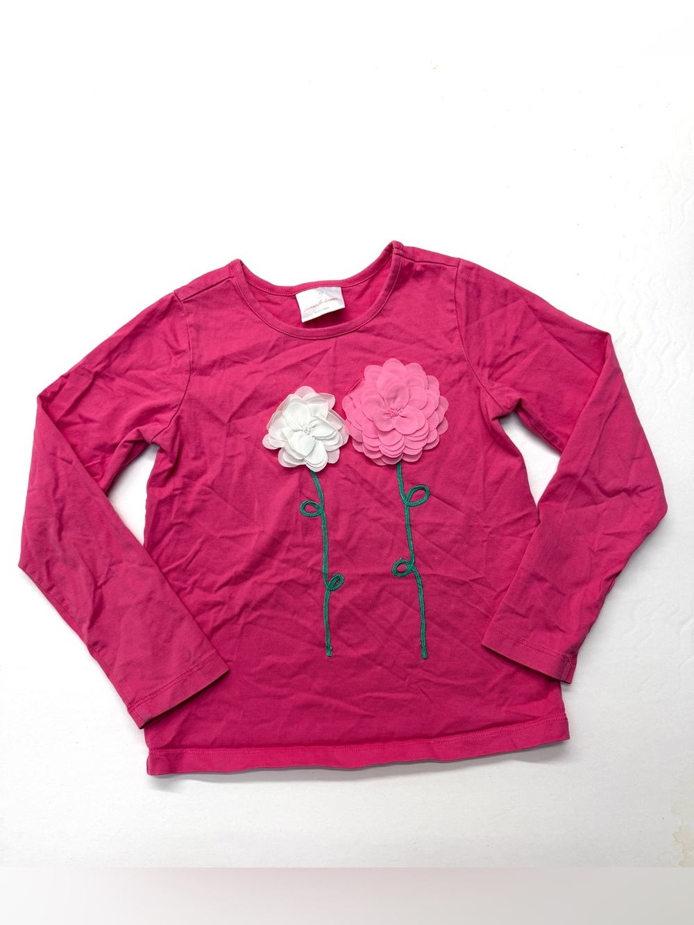 Hanna Andersson Girls' Fuchsia Pink Long-Sleeve Floral Appliqué Tee